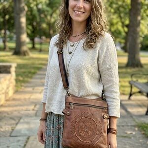 Patricia Nash Brown Embossed Leather Crossbody Bag